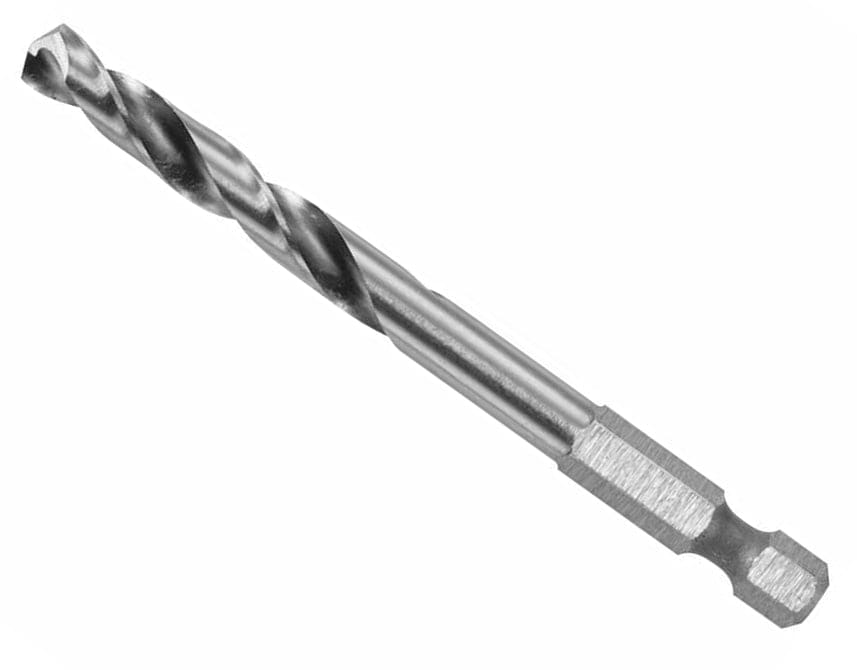 Studio view of the silver Bosch HB85PB high-speed steel pilot bit featuring spiral flutes and a hex shank.