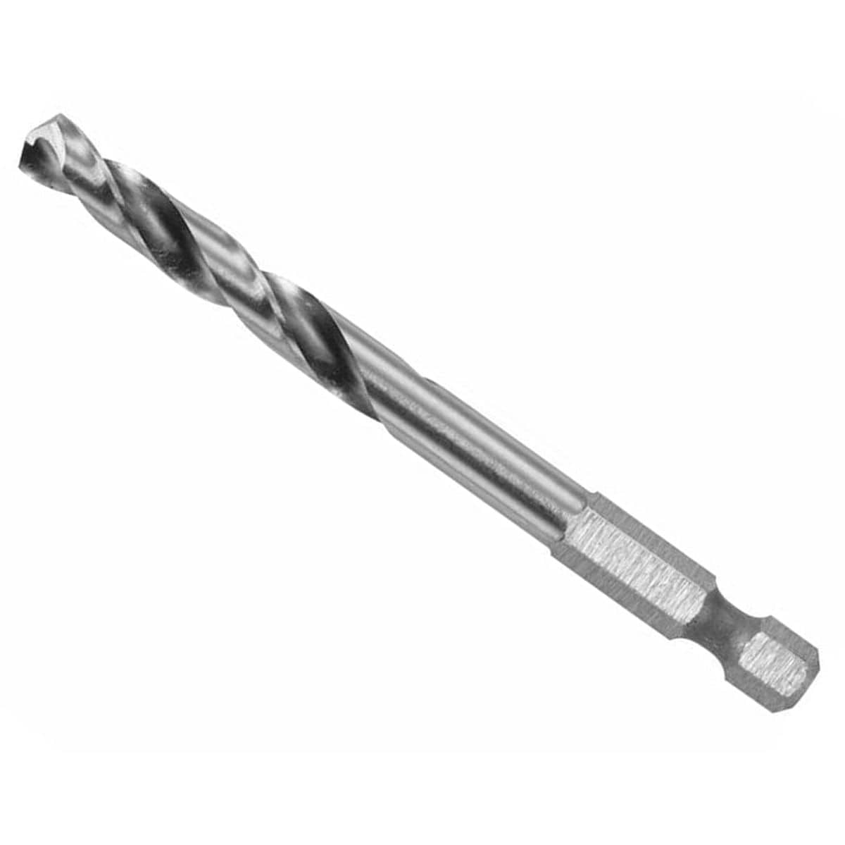 Studio view of the silver Bosch HB85PB high-speed steel pilot bit featuring spiral flutes and a hex shank.