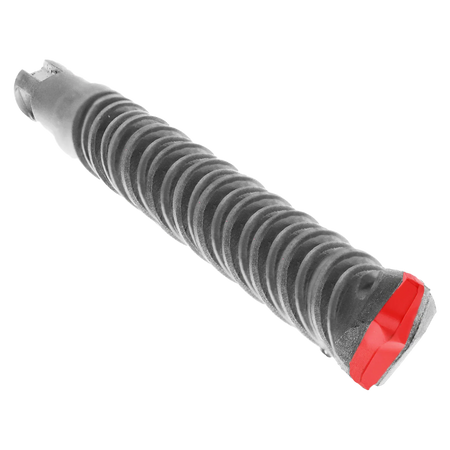 Bosch SDS Plus Bulldog masonry drill bit profile view displaying the complete heavy-duty steel alloy hardware design from the bulk percussion kit, featuring an advanced dual flute spiral core engineered for rapid powder clearing, a reinforced transition collar, and a precision anchor boring carbide tipped head isolated diagonally on a white background.