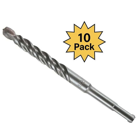 Studio view of a single Bosch Bulldog rotary hammer bit with a yellow starburst graphic indicating a 10 Pack.