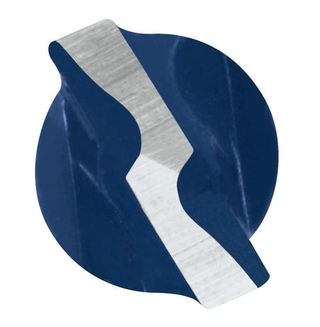 A close-up, top-down view of the bit head, highlighting the upgraded four-grind carbide centering tip for faster cutting and precise starts.