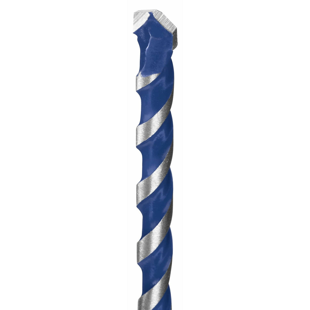 A close-up side profile of the Bosch 7/32-inch carbide hammer drill bit head illustrating the four-grind turbo design and aggressive cutting angles for high-speed drilling in concrete and brick.
