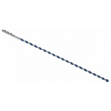 Studio view of a single Bosch BlueGranite Turbo 1/4 inch hammer drill bit showing the blue flutes and carbide tip along its 12 inch length.