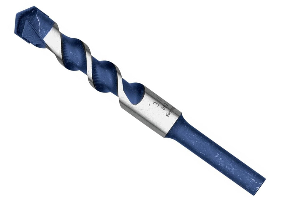 Studio view of the Bosch BlueGranite Turbo 3/4 inch hammer drill bit, displaying the blue spiral flutes and robust carbide tip.