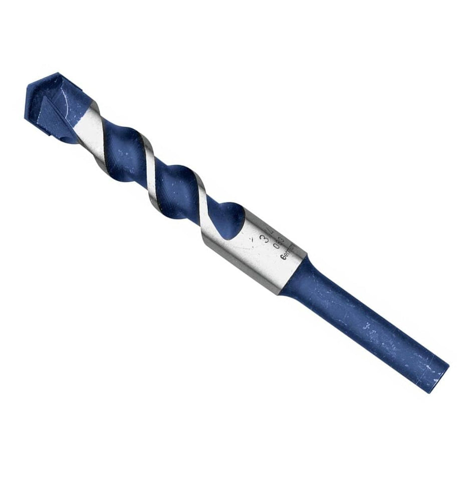 Studio view of the Bosch BlueGranite Turbo 3/4 inch hammer drill bit, displaying the blue spiral flutes and robust carbide tip.