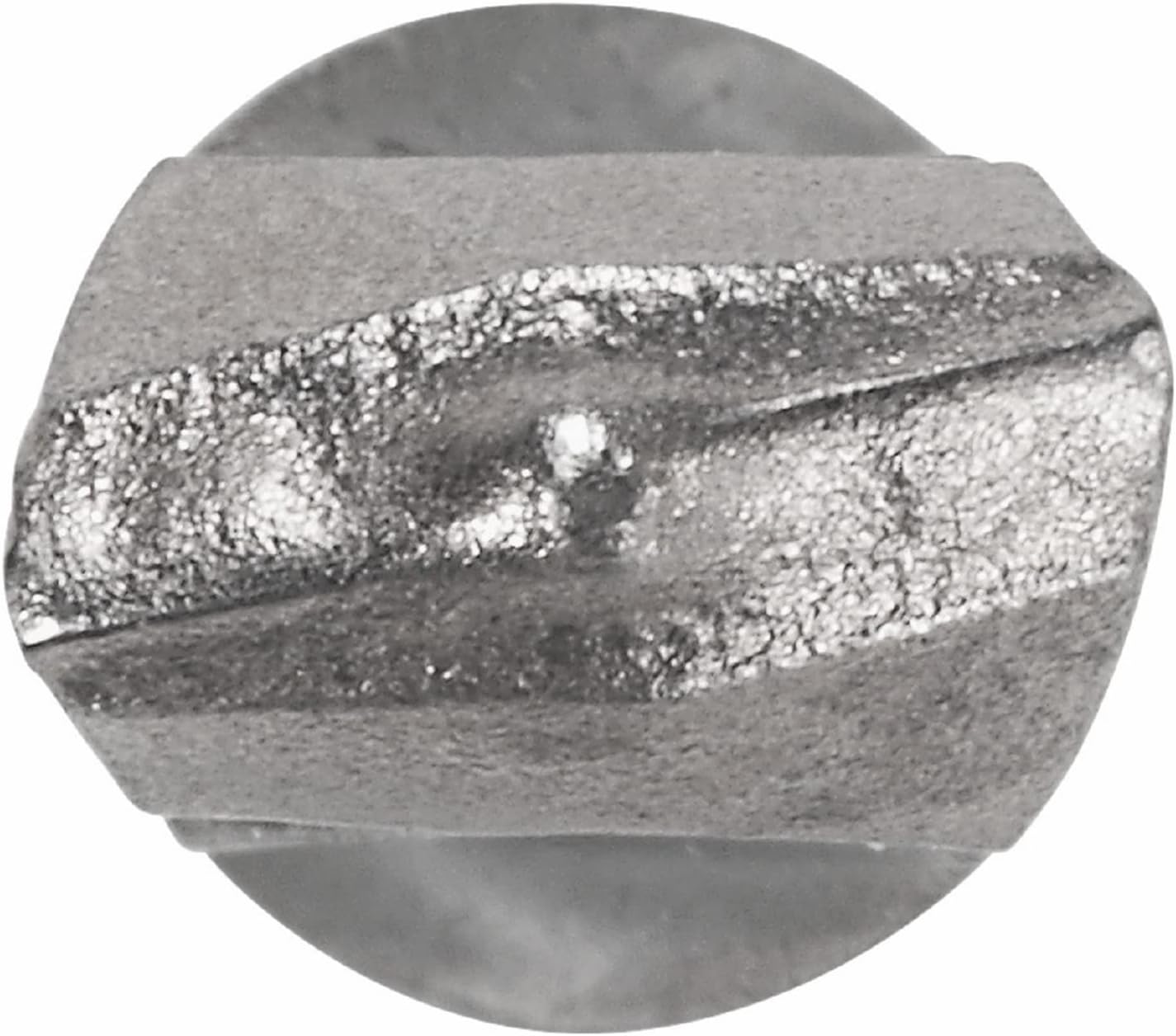 A top-down view looking directly at the 2-cutter head of a Bosch carbide rotary hammer bit, highlighting the specialized centric tip geometry designed for quick starts and smooth hole consistency in solid concrete.
