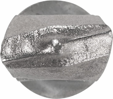 A top-down view looking directly at the 2-cutter head of a Bosch carbide rotary hammer bit, highlighting the specialized centric tip geometry designed for quick starts and smooth hole consistency in solid concrete.