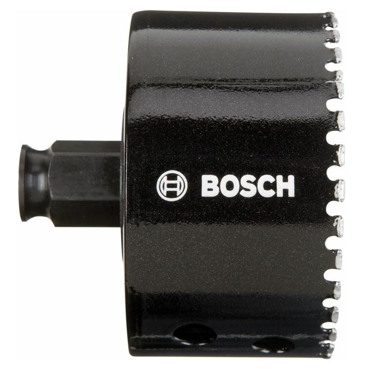 Product packaging for the Bosch 3-Inch Diamond Hole Saw with the tool visible through a clear plastic window.