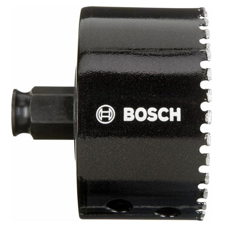 Product packaging for the Bosch 3-Inch Diamond Hole Saw with the tool visible through a clear plastic window.