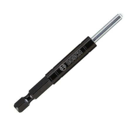 Studio view of the Bosch HDGPB6 AutoStart pilot bit featuring a black body with logo, silver retractable center pin, and hex shank.