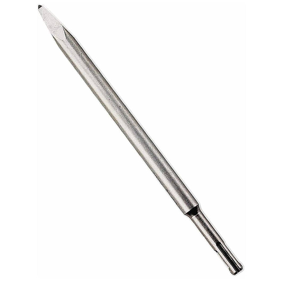 Length: Approximately 10 inches long.
Shape: It has a narrow, pointed tip designed for focused material removal.
Material: Made of high-strength hardened steel, ensuring durability.
Shank Type: SDS-plus shank, which has slots for secure and efficient power transfer in rotary hammers.
Color: Typically metallic silver or gray.