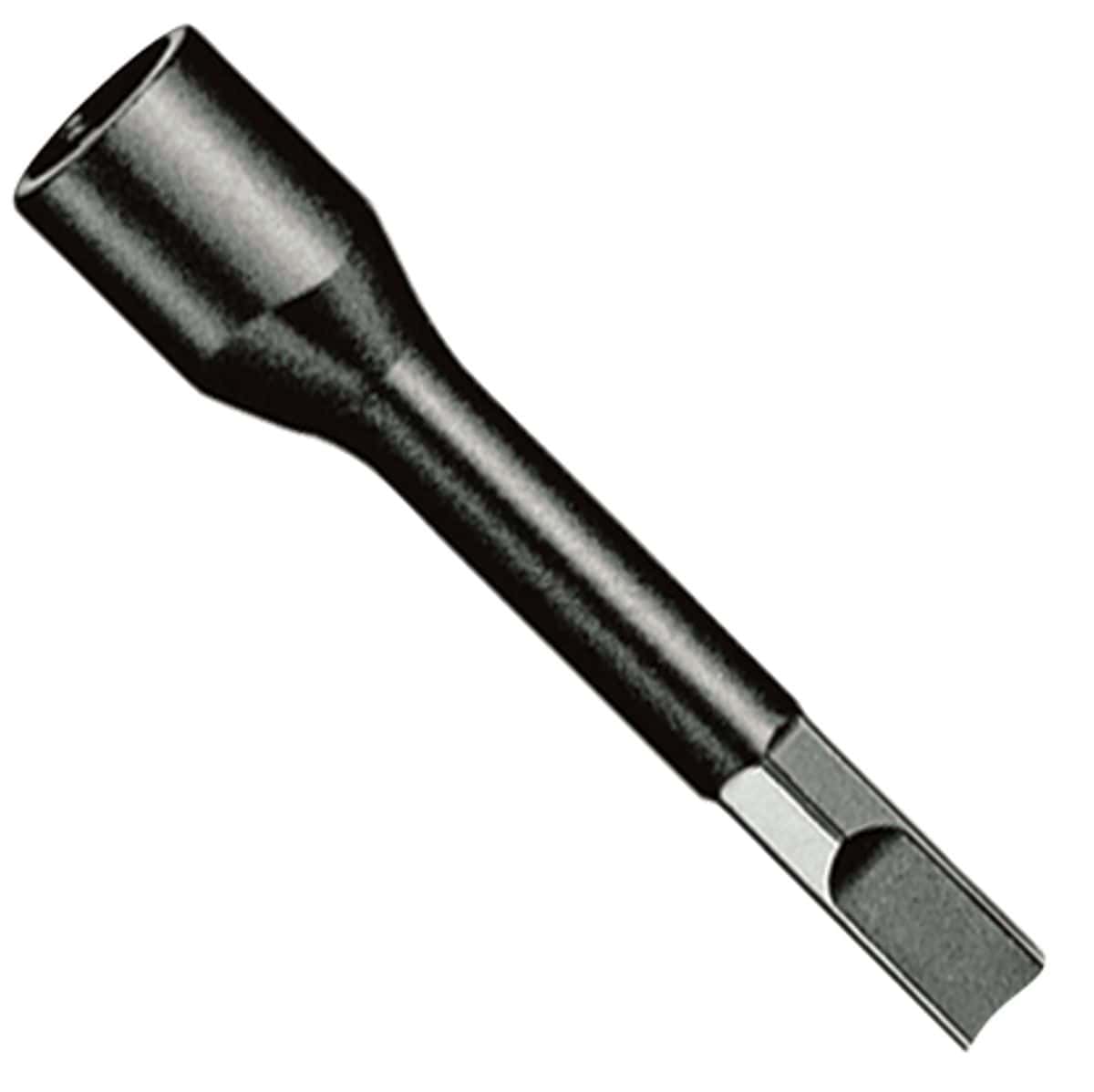 Bosch HS1524 ground rod driver bit featuring a three quarter inch hex shank configuration for hammer demolition tools and a heavy duty alloy steel body with a deep hollow socket head designed for electrical grounding spike installations and earth electrode driving applications isolated diagonally on a white background.