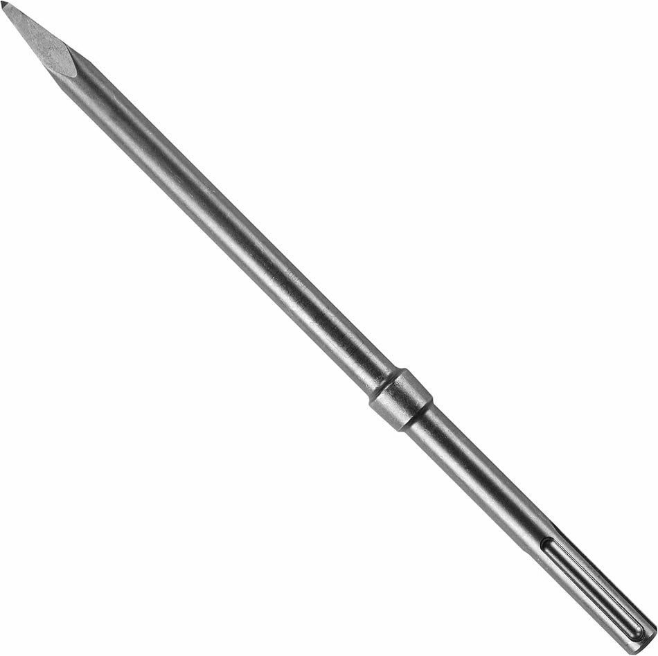 A studio shot of the Bosch HS1904 SDS-max bull point chisel featuring a high-strength forged alloy steel body and an R-Tec reflection element designed for industrial concrete demolition and masonry breakout.
