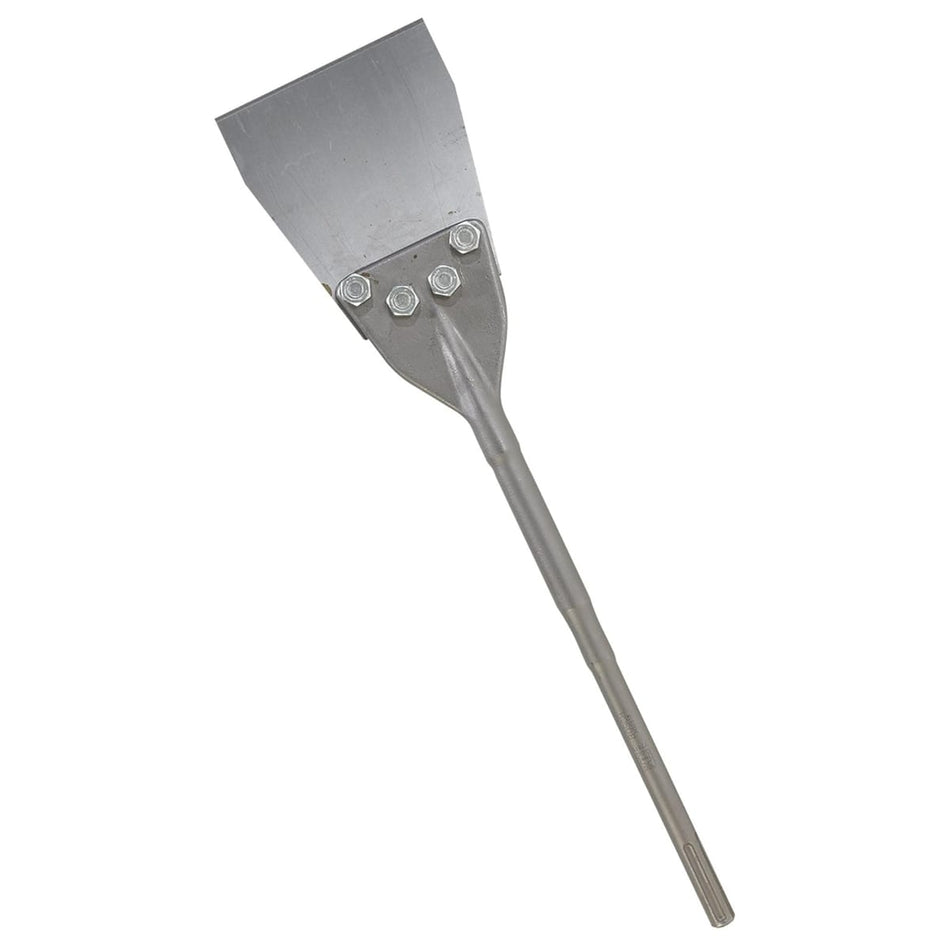 Bosch HS1918 25-inch long SDS-Max hammer steel floor scraper assembly featuring a 6-inch replaceable blade and heavy-duty alloy steel shank.