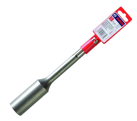 The Bosch HS1924 SDS-max ground rod driver bit shown with its red retail packaging tag attached to the shank.