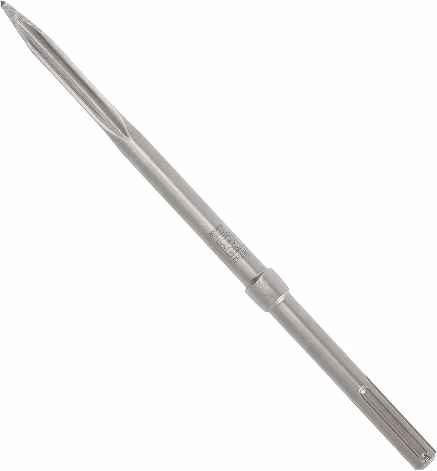 A studio shot of the Bosch HS1934 SDS-max R-Tec 16-inch star point chisel bit, featuring a professional-grade forged alloy steel body and a specialized self-sharpening twist tip for high-performance concrete demolition.