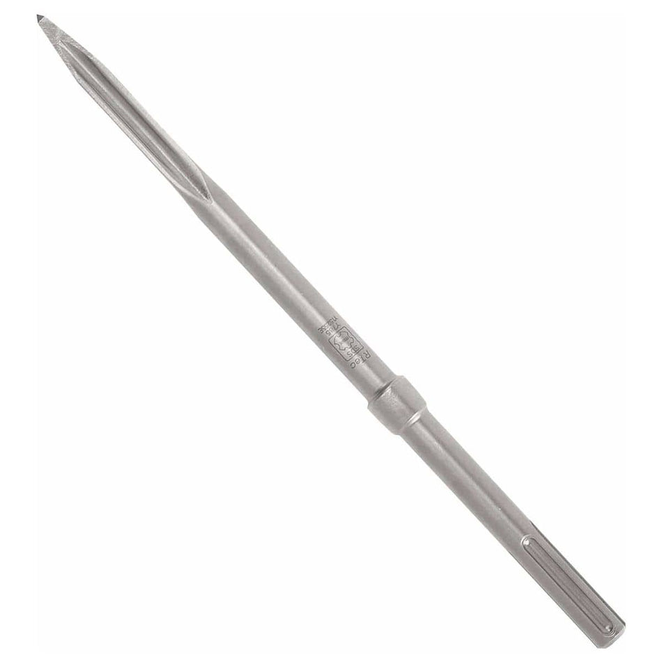 A studio shot of the Bosch HS1934 SDS-max R-Tec 16-inch star point chisel bit, featuring a professional-grade forged alloy steel body and a specialized self-sharpening twist tip for high-performance concrete demolition.