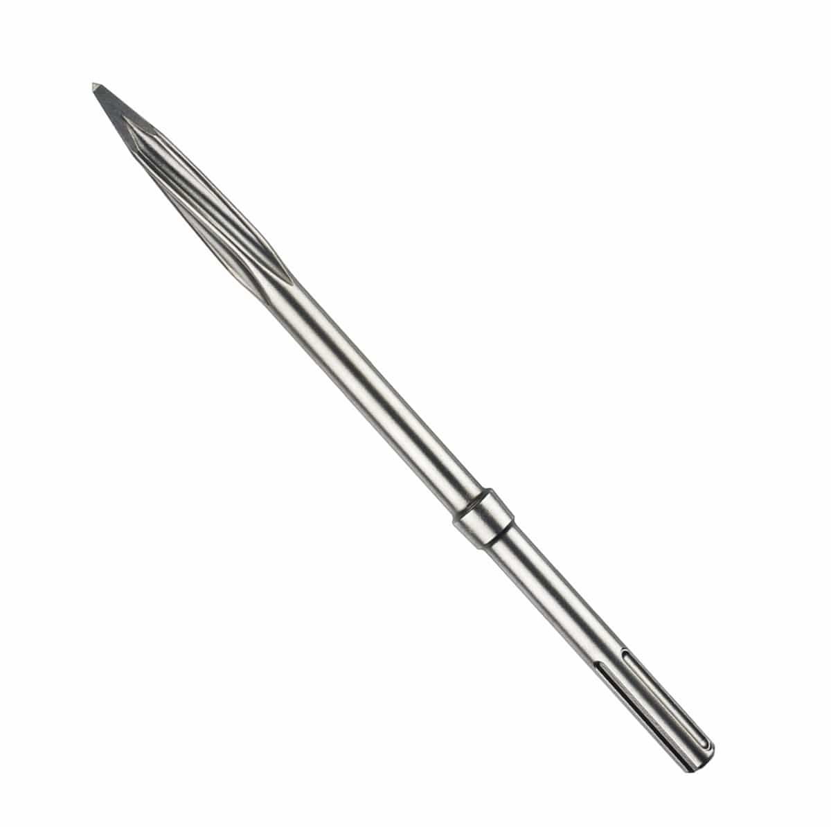 Angled view of the Bosch HS1936 16-inch SDS-Max hammer steel R-Tec star point twist chisel bit made of alloy steel for general concrete demolition.