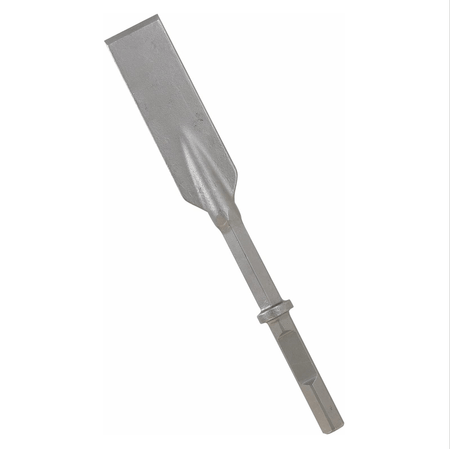 Bosch HS2168 1-1/8 inch hex 22-1/2 inch hammer steel digging chisel bit made of heavy duty alloy steel featuring a wide blade for asphalt and hard ground.