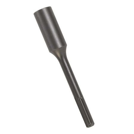 Bosch structural alloy steel ground rod driver model HS2172 showing the heavy duty hollow socket driving head and a one and an eighth inch hex shank with a retention notch configuration for electric demolition hammers and pavement breakers.