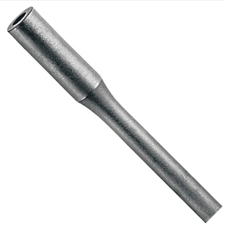 Bosch structural steel tamper shank adapter model HS2173 isolated at an angle on a white background highlighting the one and an eighth inch hex shank body and matching female connecting adapter socket used for soil compaction attachments.