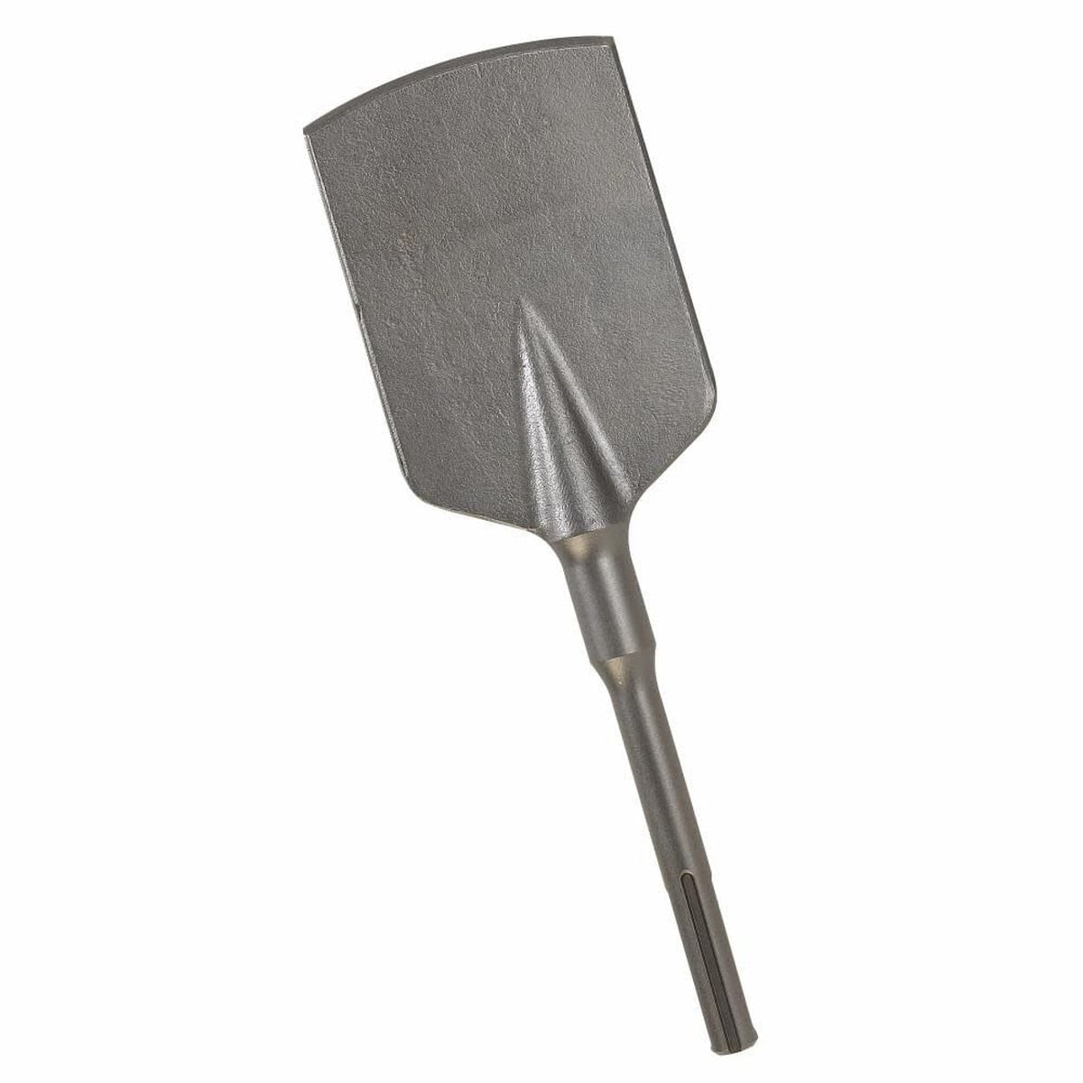 Bosch five inch wide asphalt cutter pneumatic air tool steel chisel model HS2467 featuring a broad spade cutting blade and an industrial one and a quarter inch hex shank for heavy duty pavement breaker jackhammers and concrete demolition isolated on a white background.