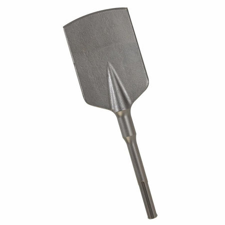 Bosch five inch wide asphalt cutter pneumatic air tool steel chisel model HS2467 featuring a broad spade cutting blade and an industrial one and a quarter inch hex shank for heavy duty pavement breaker jackhammers and concrete demolition isolated on a white background.