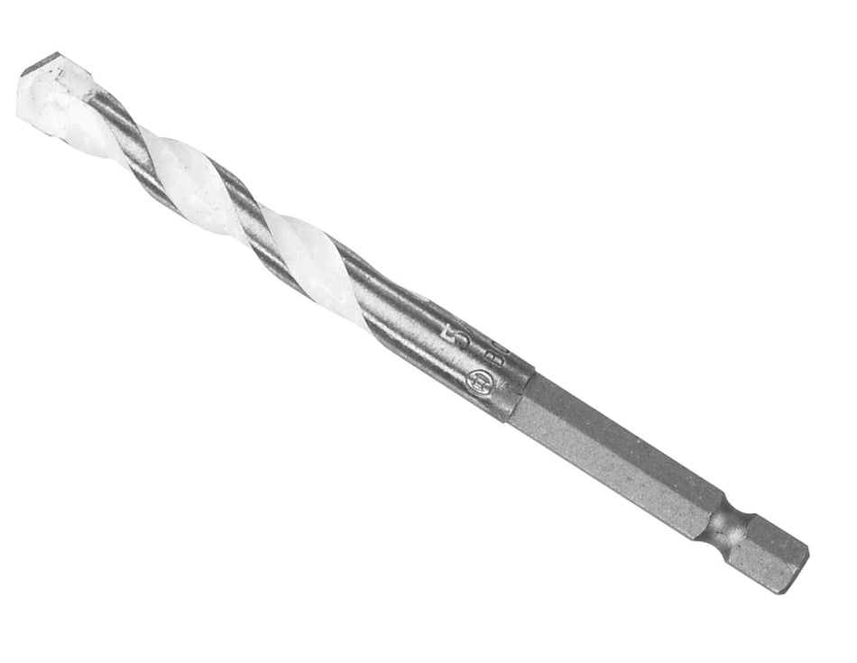 Studio view of the Bosch HSP-MD Daredevil multi-material pilot bit featuring a white-fluted shaft, carbide tip, and hex shank.