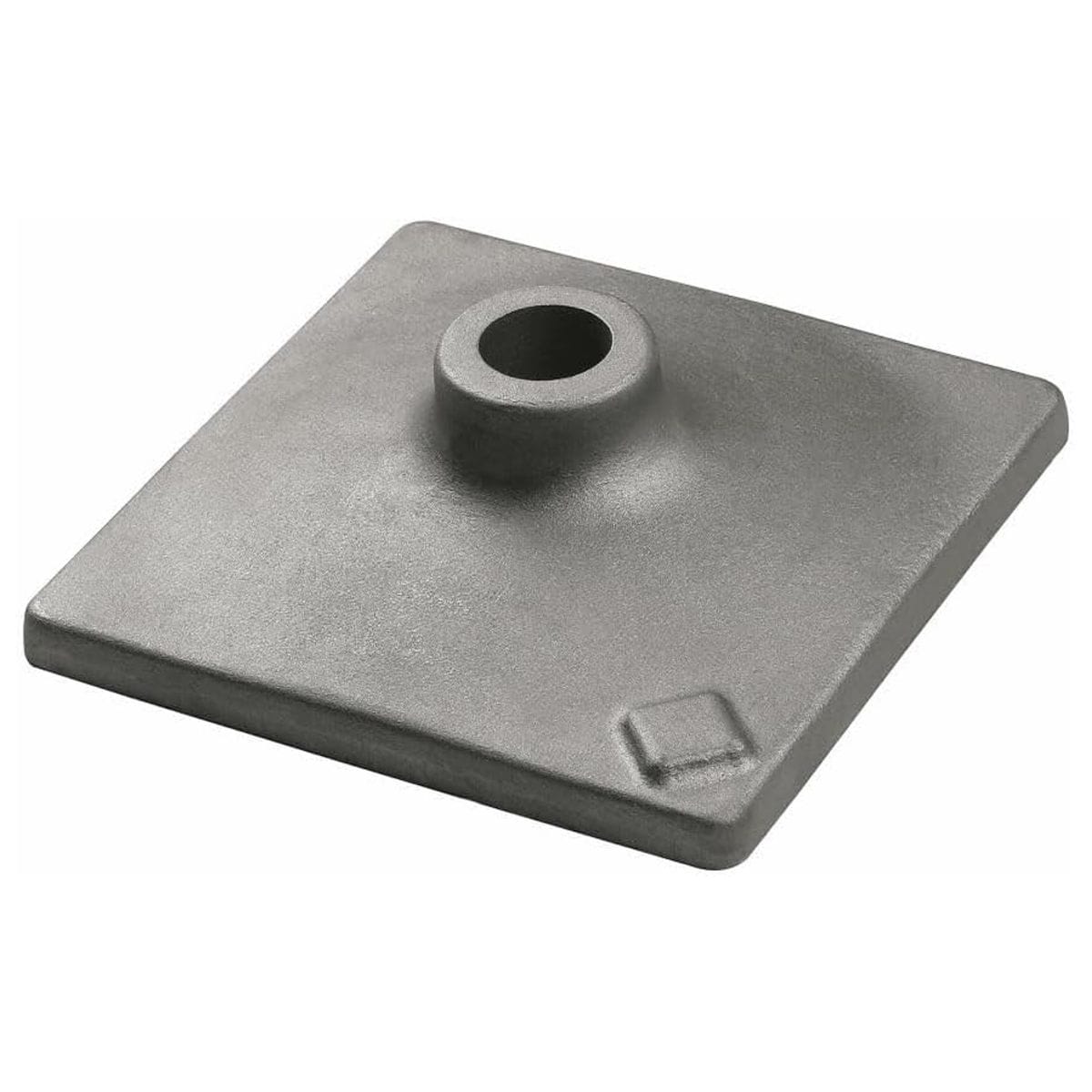 Bosch one piece hex hammer steel tamper plate heavy duty dirt soil asphalt compactor shank accessory for pavement demolition and concrete breaker jackhammers viewed from an angle against a clean white background.