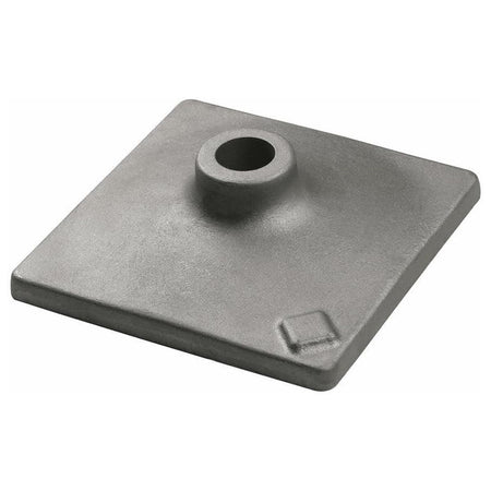 Bosch one piece hex hammer steel tamper plate heavy duty dirt soil asphalt compactor shank accessory for pavement demolition and concrete breaker jackhammers viewed from an angle against a clean white background.