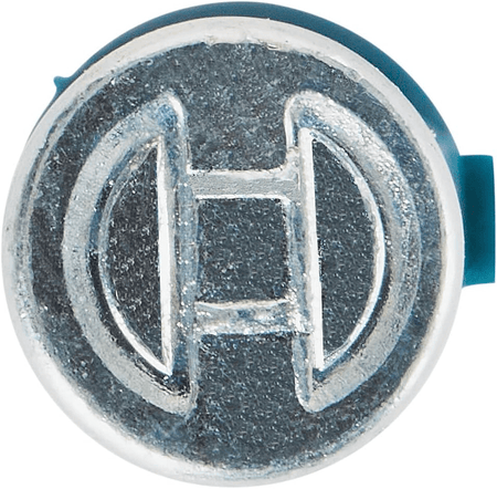 An extreme macro close-up photograph looking directly down onto the round silver head of a Bosch concrete track nail, showcasing the high-definition stamped Bosch hallmark logo text on the metallic surface.