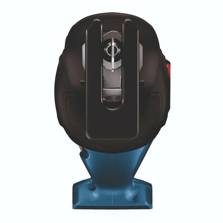 Black and blue power tool bit holder on a white background