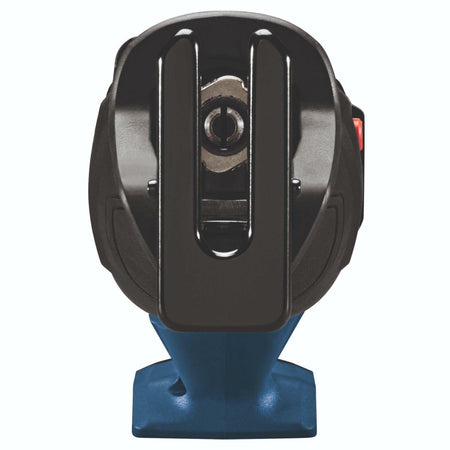 Black and blue mechanical pencil sharpener on a white background