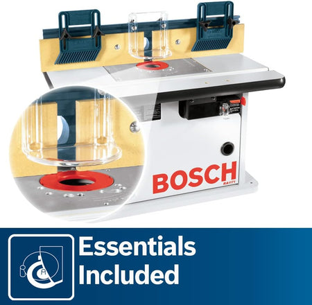 An e-commerce feature graphic spotlighting the transparent bit guard assembly over the red insert ring, with a dark blue graphic banner below that states Essentials Included.