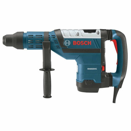 A side profile studio image of the Bosch RH850VC SDS-max combination hammer with the auxiliary handle attached.