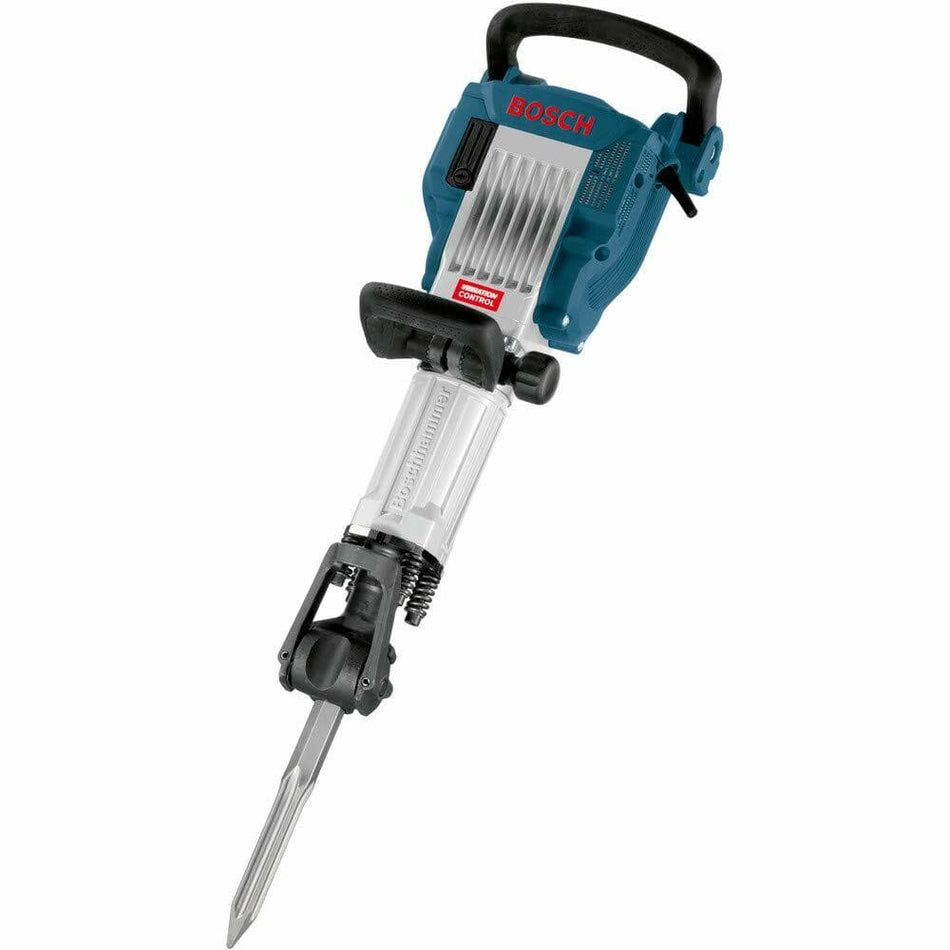 Angled studio view of the Bosch Jack breaker hammer, showing the side profile, articulating auxiliary handle, and the Vibration Control logo.