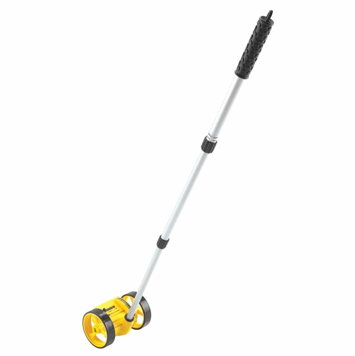 A full-length studio shot of the Bosch Rolatape RT204 measuring wheel with its aluminum telescopic handle fully extended.