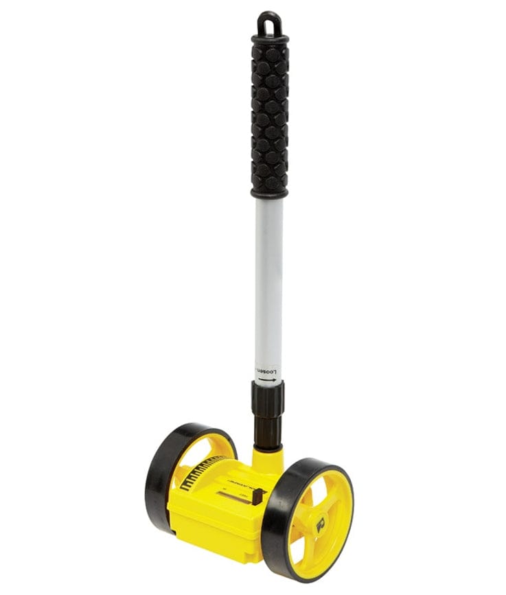 The Bosch Rolatape RT204 measuring wheel shown in its compact, collapsed position with the telescopic handle shortened.