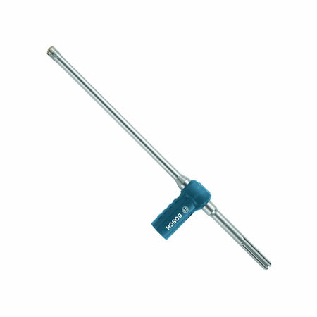 Bosch SDS-plus core bit adapter with blue grip section; designed for rotary hammer drills to support large-diameter masonry drilling.