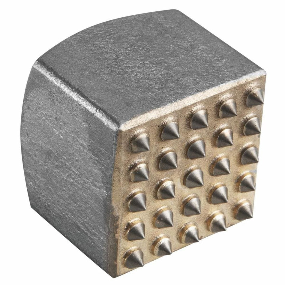 Bosch twenty-five tooth carbide bushing head tool model HS1969 for heavy-duty concrete surface preparation and leveling showing a close-up angled view of the square texturing face with cone-shaped points.