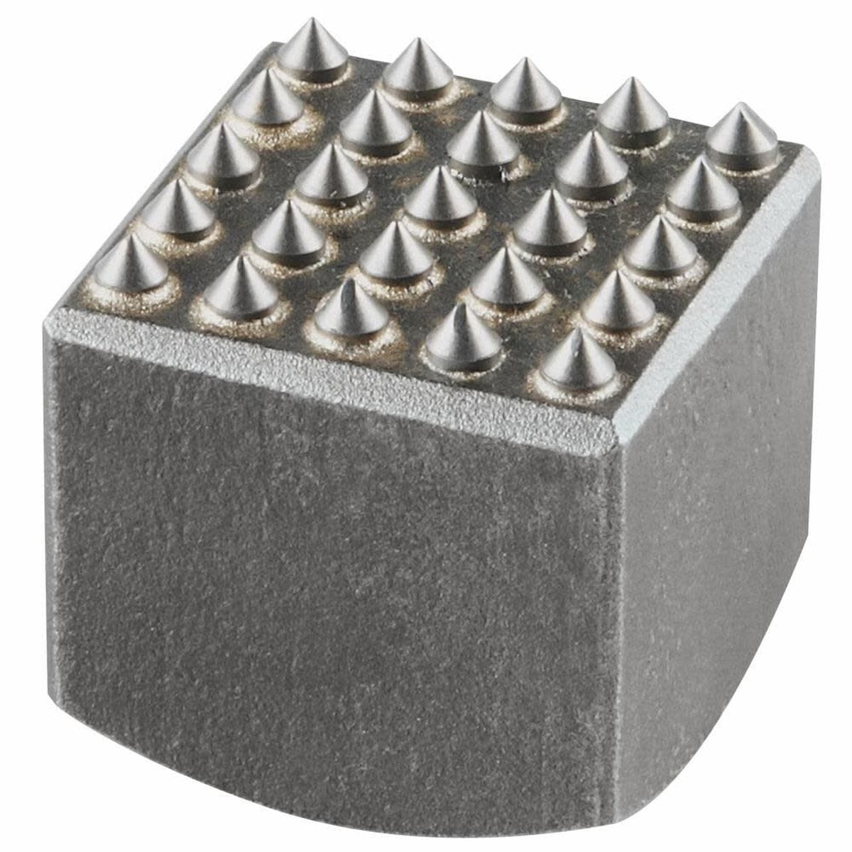 Bosch square 25-tooth carbide bushing head scabber chisel tool for concrete roughing, texturing, and leveling with demolition hammers viewed from a high angle to highlight the uniform matrix layout of the carbide teeth.
