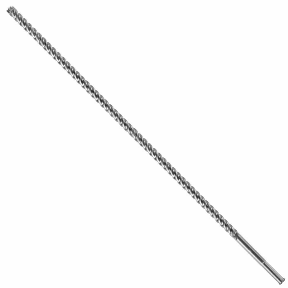 An extra-long Bosch SDS Max SpeedXtreme rotary hammer drill bit positioned diagonally against a white background, highlighting its highly extended steel shaft with an optimized multi-flute spiral winding design for continuous masonry dust clearance, a universal quick-change slotted SDS-Max drive shank, and an aggressive solid carbide head engineered for heavy duty reinforced concrete, hard aggregate penetration, and deep-hole precision boring.