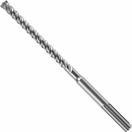 Bosch SDS Max SpeedXtreme rotary hammer drill bit showing a full profile view of its heavy duty silver steel alloy body featuring a thick slotted SDS-Max drive shank connection base, a deep spiral flute shaft designed for faster dust removal, and a multi cutter carbide tipped head engineered for deep hole precision boring through reinforced concrete, hard aggregate masonry, brick, and stone substrates isolated diagonally on a white background.