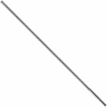 An extra-long Bosch SDS Max SpeedXtreme rotary hammer drill bit shown diagonally against a plain white background, detailing its elongated heavy-duty steel core with an optimized multi-flute spiral configuration for continuous masonry dust clearance, a universal quick-change slotted SDS-Max drive shank at the base, and an aggressive solid carbide tipped head engineered for deep-hole precision boring through structural reinforced concrete and hard aggregate.