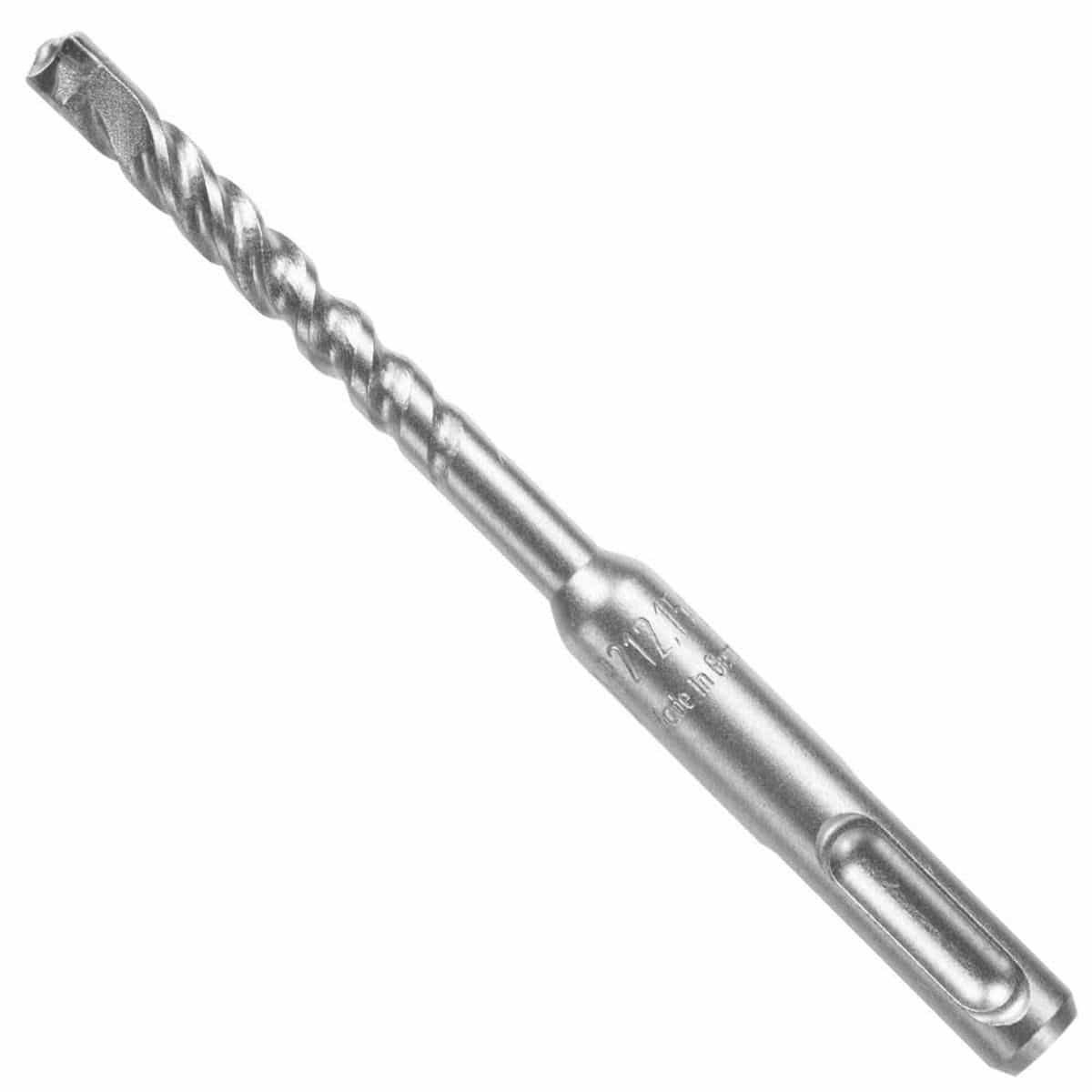 A close-up product image of a high-performance Bosch SDS Plus Bulldog Xtreme rotary hammer drill bit shown diagonally on a crisp white background, highlighting its thick universal quick-change slotted SDS-plus masonry shank featuring clear size and origin engravings, a rigid four-flute deep spiral core for maximized aggregate debris extraction, and an industrial-grade full tungsten carbide four-cutter tip built for high-precision anchor boring and structural rebar drilling.