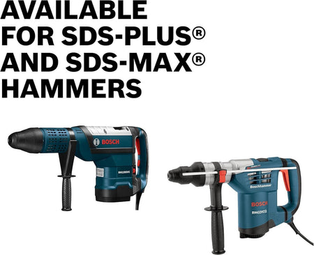 Product graphic displaying compatible Bosch rotary hammers for both SDS-plus and SDS-max shank configurations.