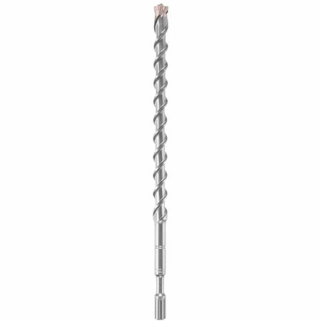 Bosch Spline SpeedX rotary hammer drill bit showing a heavy-duty silver steel alloy body with an industrial slotted spline shank connection base, an elongated spiral flute shaft engineered for faster dust removal, and a carbide-tipped cutter head designed for high-performance penetration through reinforced concrete, masonry brick, and natural stone substrates isolated on a white background.