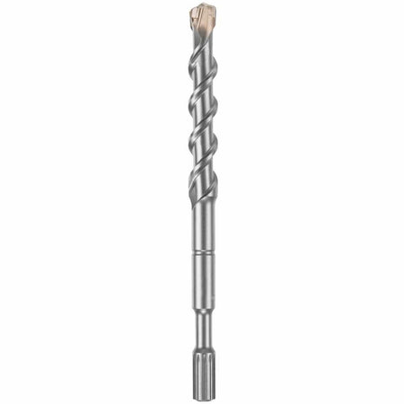 A heavy-duty Bosch Spline SpeedX rotary hammer drill bit oriented vertically against a solid white background, showcasing its standard industrial splined connection shank built for robust demolition hammers, a solid solid-steel mid-shaft, an optimized four-flute deep spiral winding core engineered for accelerated dust removal, and a premium full carbide-tipped cutting tip optimized for high-speed structural penetration through reinforced concrete, rebar, brick, and stone.