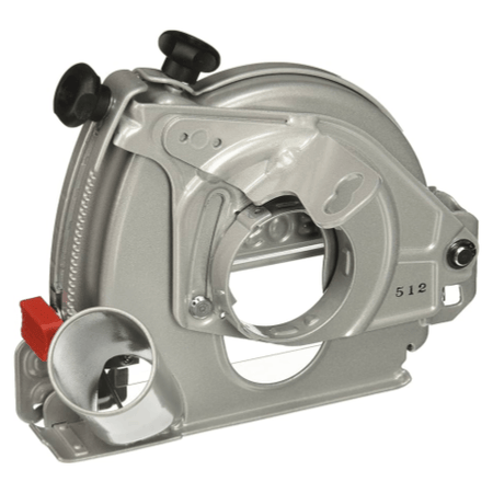 Back view of replacement guard. This image displays a cordless track saw, predominantly silver and teal, with a black handle on top. The large, circular saw blade is partially visible beneath the silver guard, and the base features adjustment knobs, indicating its precision cutting capabilities.