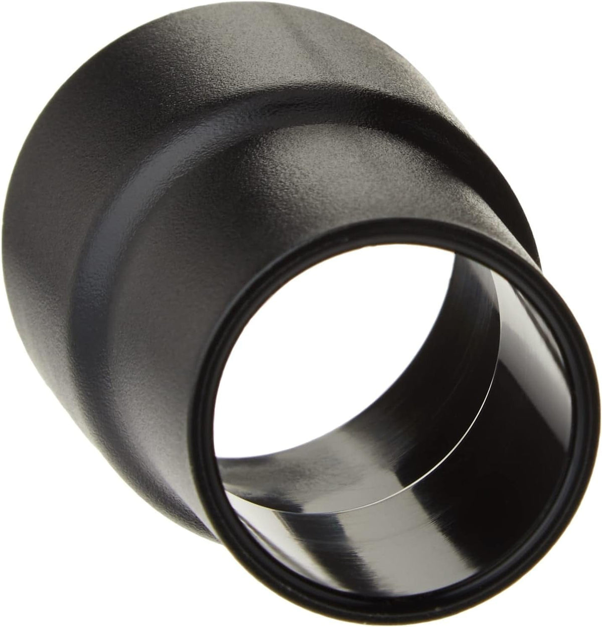 Close-up angled view looking into the larger opening of the adapter showing the wall thickness and smooth interior surface.